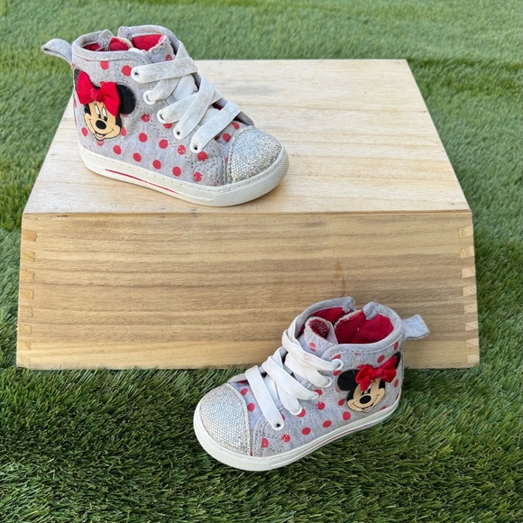 Disney Other - Disney Minnie Mouse Polka Dot Kids Sneakers - Gray and Red